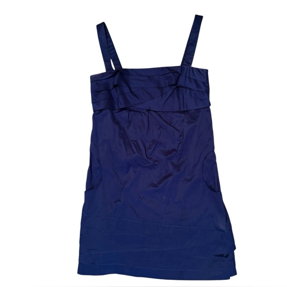 Diane Von Furstenberg Blue Strap Dress Mini Size 2 Zip Pleated Formal Business